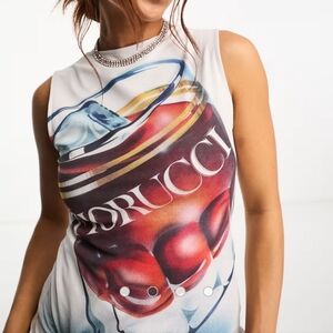 Fiorucci White and Red Graphic Muscle Sleeveless Tank Top Sz XL